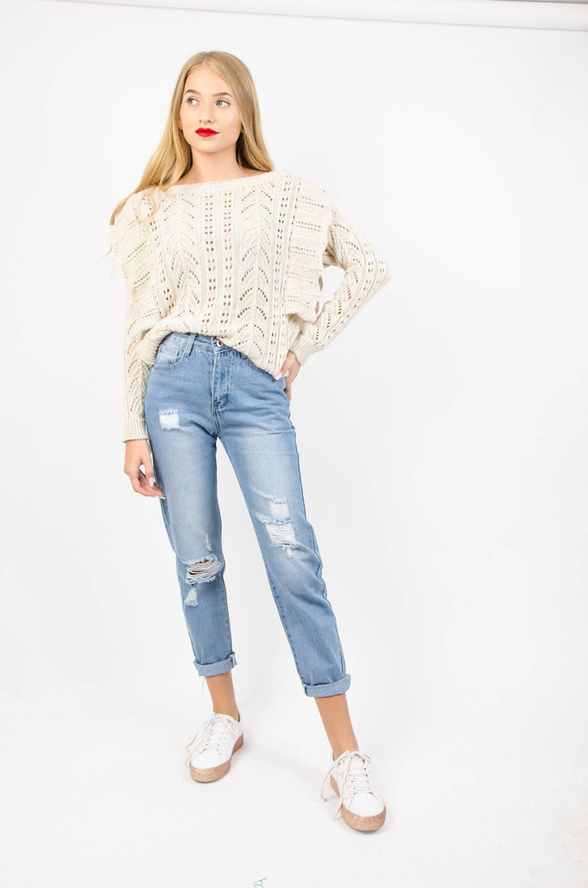 BEŻOWY AŻUROWY SWETER BUTTERFLY