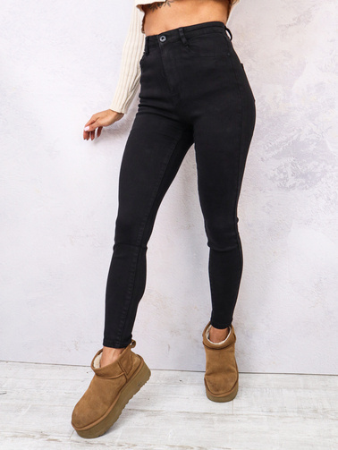 SPODNIE JEANSOWE SKINNY Z BARDZO WYSOKIM STANEM- CZARNE