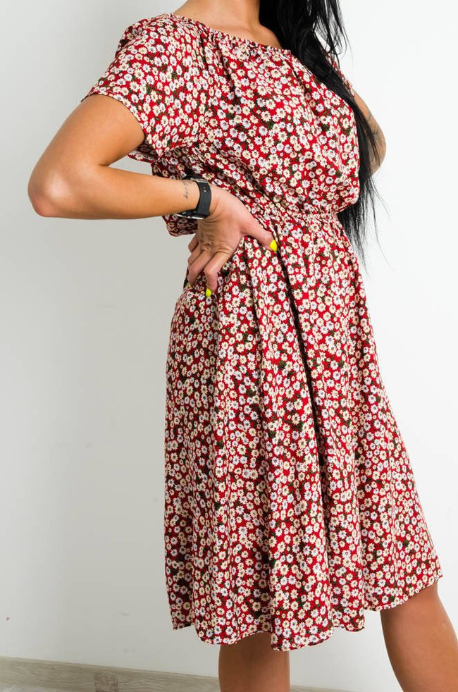 CZERWONA SUKIENKA HISZPANKA W DROBNE KWIATY 