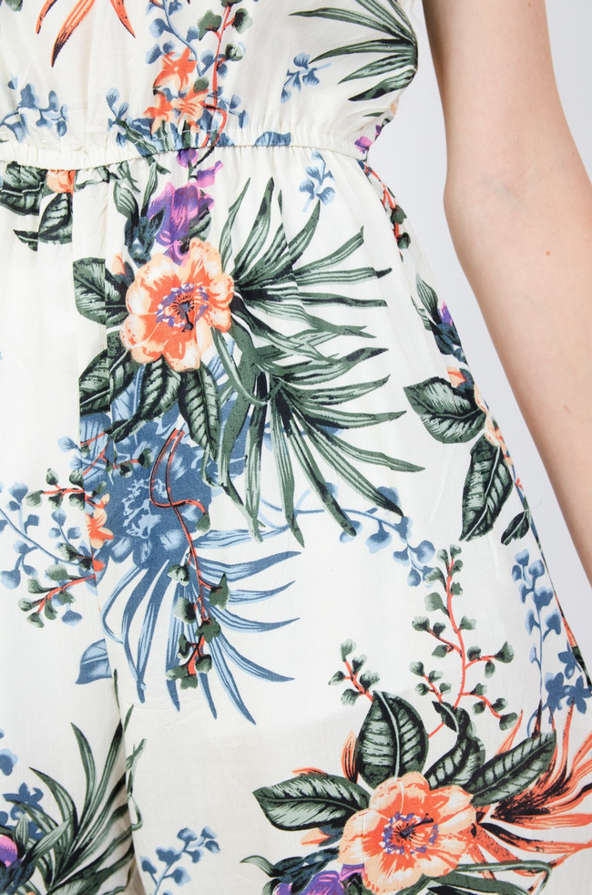 Kremowy długi kombinezon w kwiaty