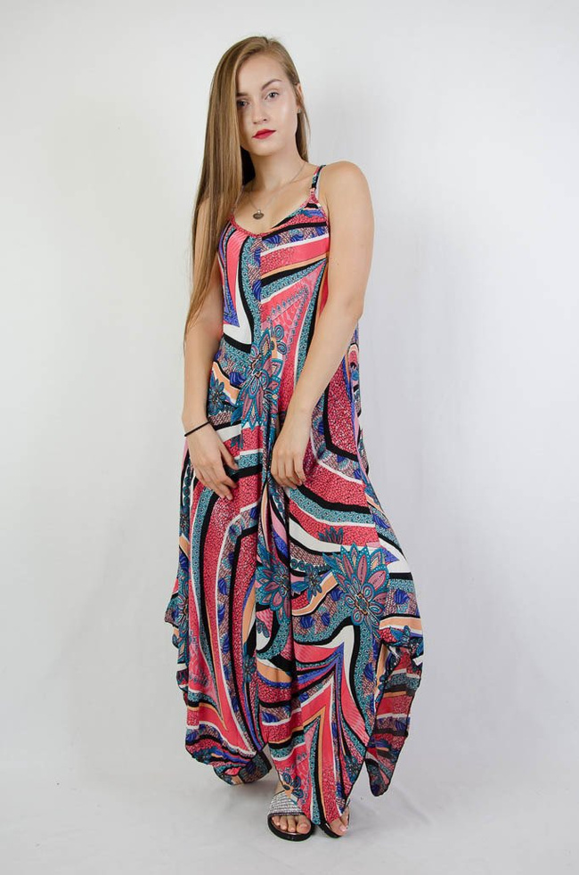  ASYMETRYCZNA SUKIENKA W KOLOROWE WZORY 
