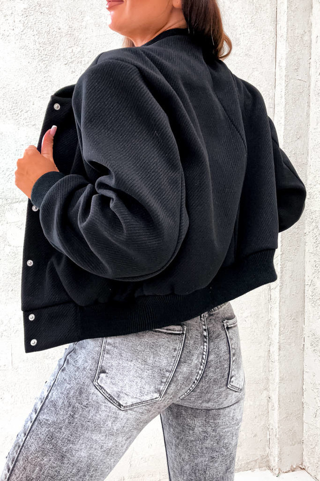 KURTKA OVERSIZE BOMBERKA ZAPINANA NA GUZIKI- CZARNA