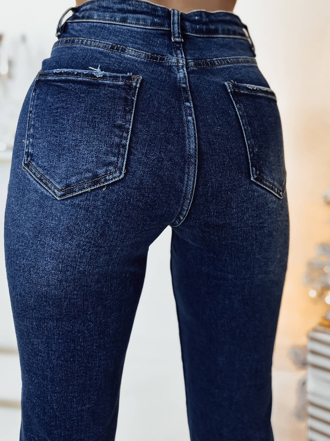 SPODNIE JEANSOWE REGULAR FIT Z WYSOKIM STANEM- GRANATOWE