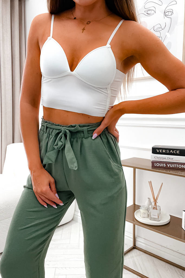 SPODNIE PAPERBAG Z WIĄZANIEM W PASIE- ZIELONE