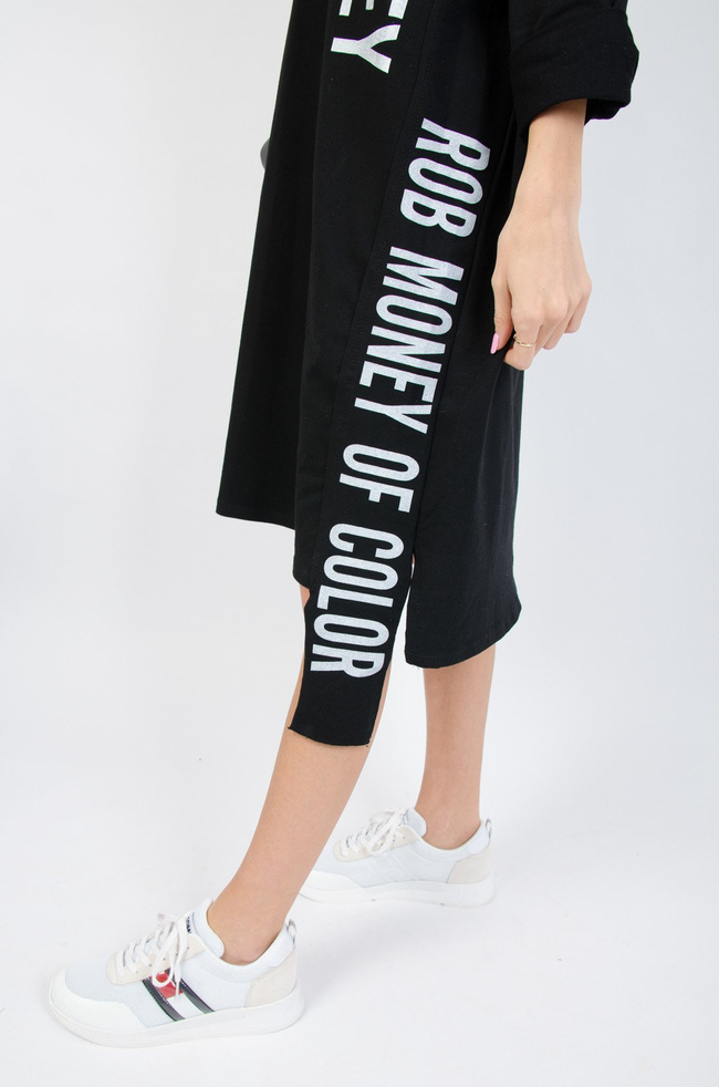 ASYMETRYCZNA DZIANINOWA SUKIENKA Z NAPISEM "ROB MONEY"