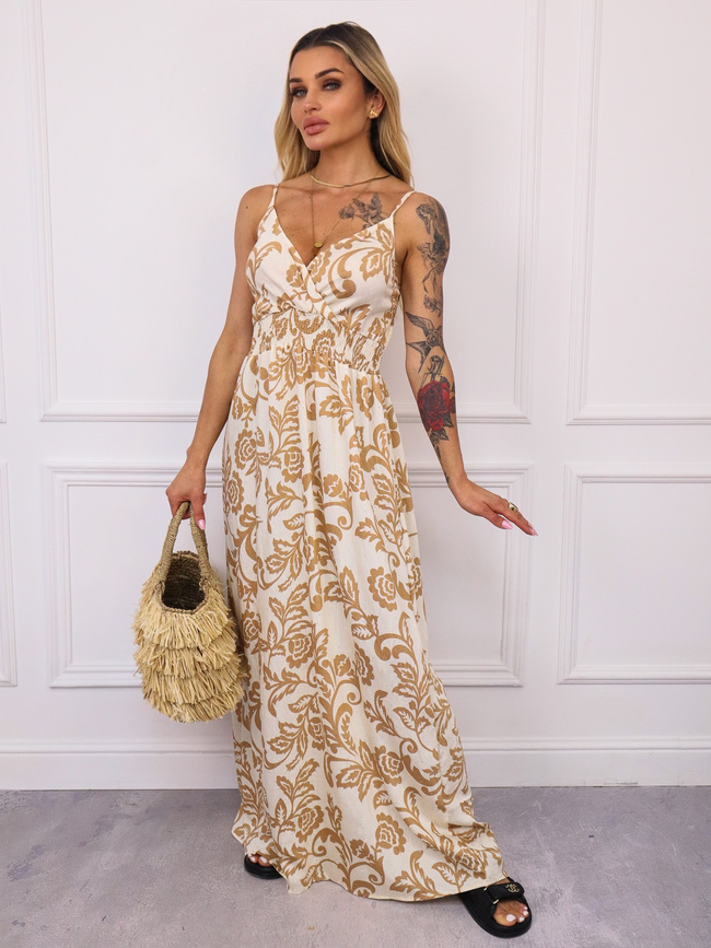 SUKIENKA MAXI WZORZYSTA Z CYRKONIAMI- BRĄZOWA