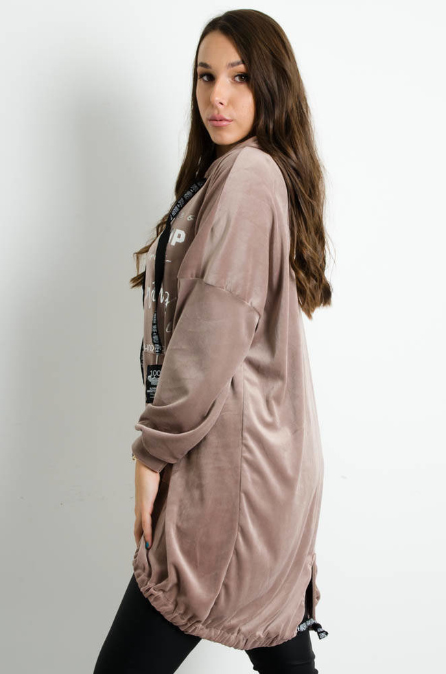 BRĄZOWA ASYMETRYCZNA TUNIKA Z NAPISEM