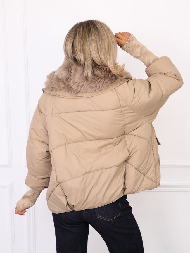 KURTKA ZIMOWA Z ODPINANYM FUTERKIEM- BEŻOWA