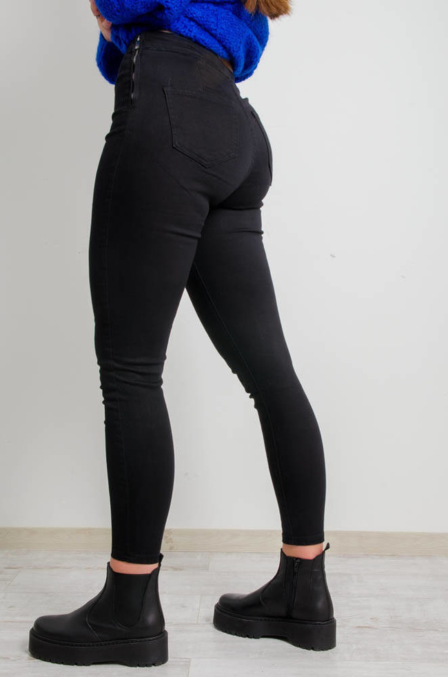 CZARNE SPODNIE Z ZAMKIEM Z BOKU- WYSOKI STAN