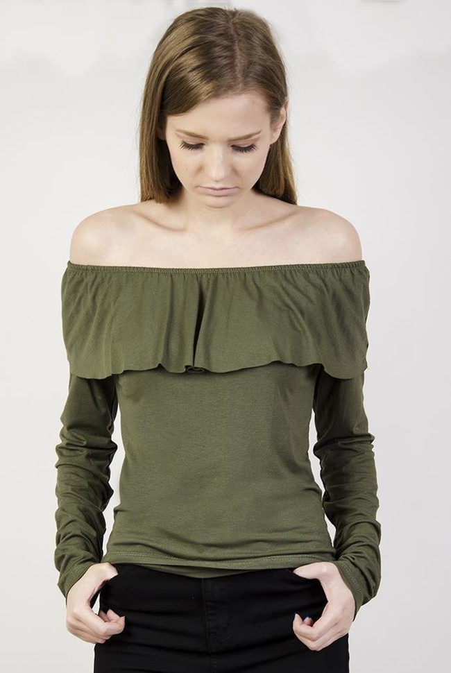 Zielona bluzka z hiszpańskim dekoltem