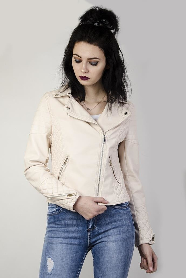 Beżowa kurtka ramoneska z zamkami