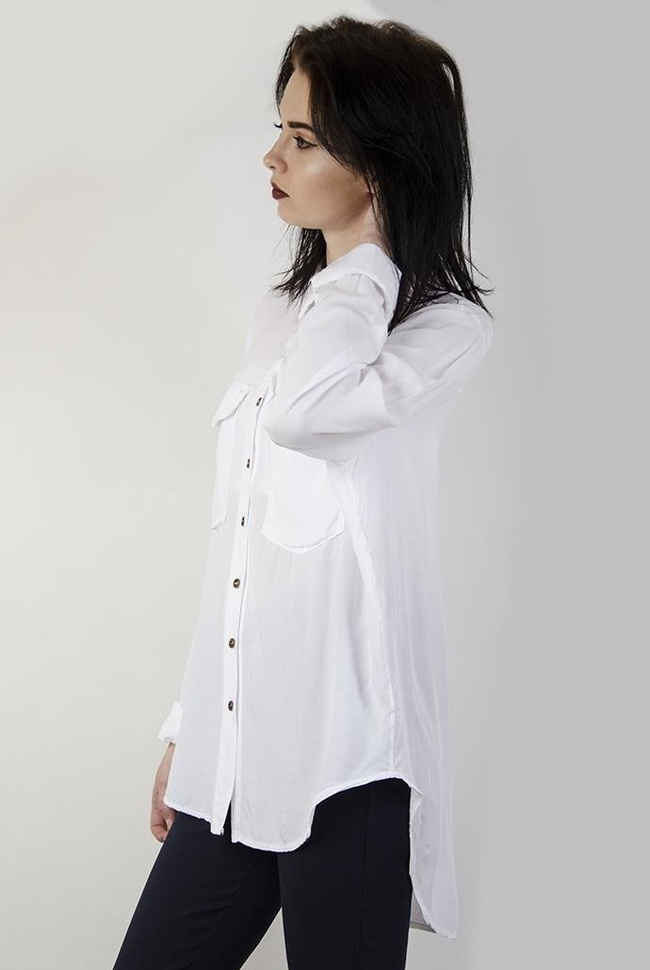 Biała, asymetryczna koszula zapinana na guziki