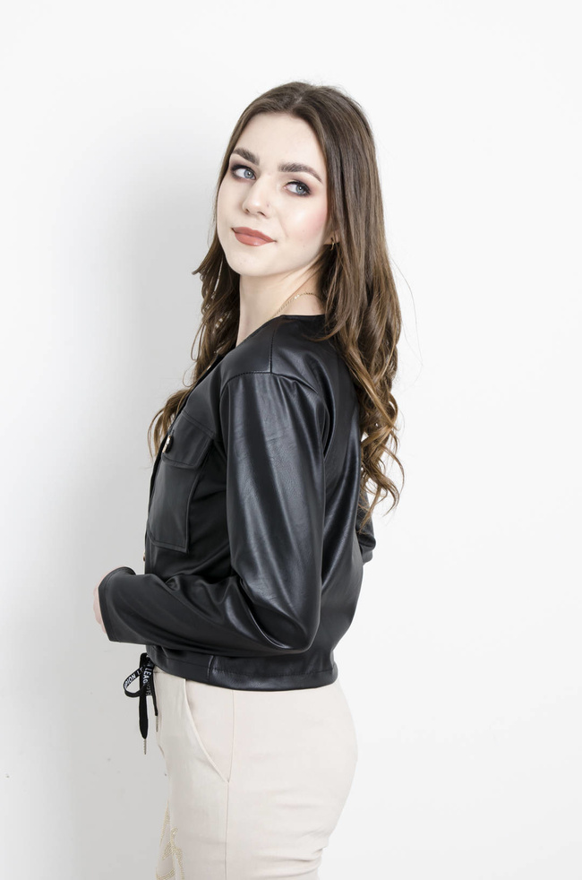 ŻAKIET Z IMITACJI SKÓRY W KOLRZE CZARNYM 