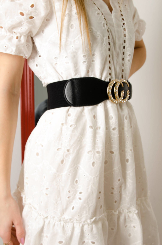 BIAŁA AŻUROWA SUKIENKA Z GUMKĄ W PASIE