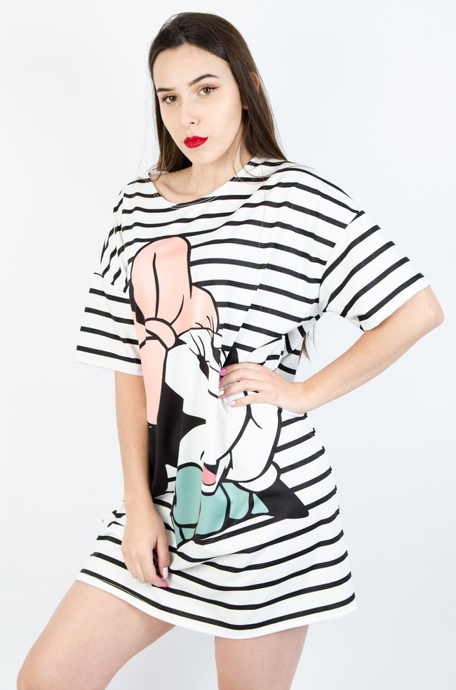 BIAŁA TUNIKA W PASKI Z APLIKACJĄ