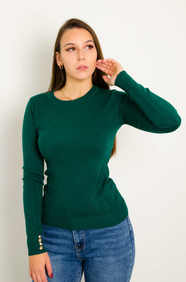 SWETER Z OZDOBNYMI GUZIKAMI- ZIELONY