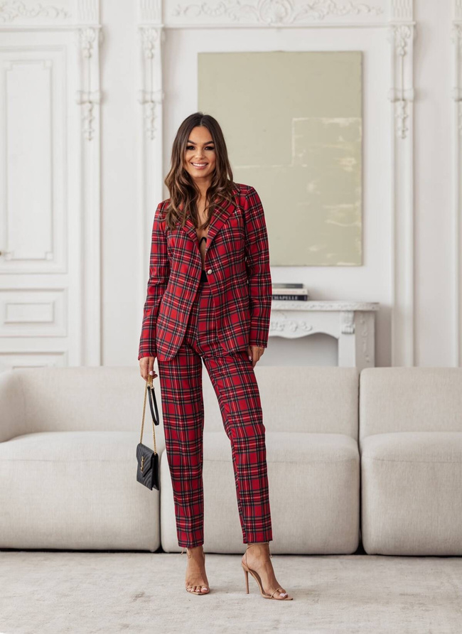 KOMPLET W KRATĘ MARYNARKA+ SPODNIE- CZERWONY