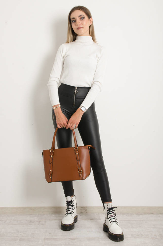 LEGGINSY IMITACJA SKÓRY Z ZAMKIEM 