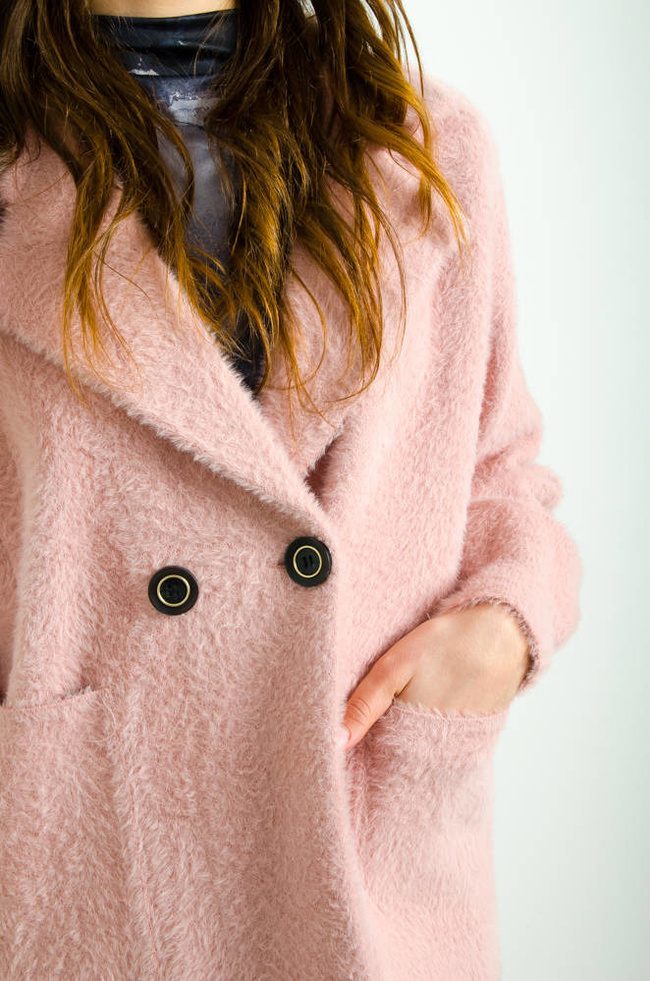 KURTKA WEŁNIANA ALPAKA KRÓTKA- RÓŻOWA