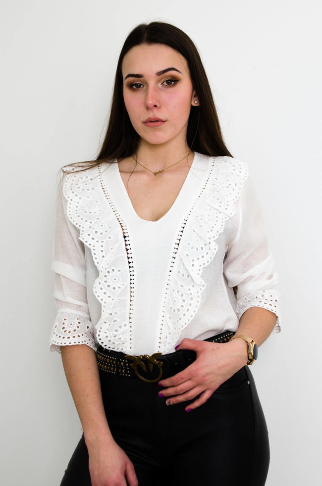BIAŁA BLUZKA W SZPIC Z HAFTEM
