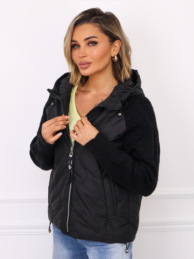 KURTKA PRZEJŚCIOWA ZE SWETERKOWYMI RĘKAWAMI- CZARNA