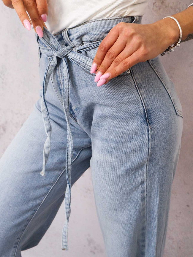 SPODNIE JEANSOWE Z SZEROKIMI NOGAWKAMI I WIĄZANIEM W PASIE- NIEBIESKIE