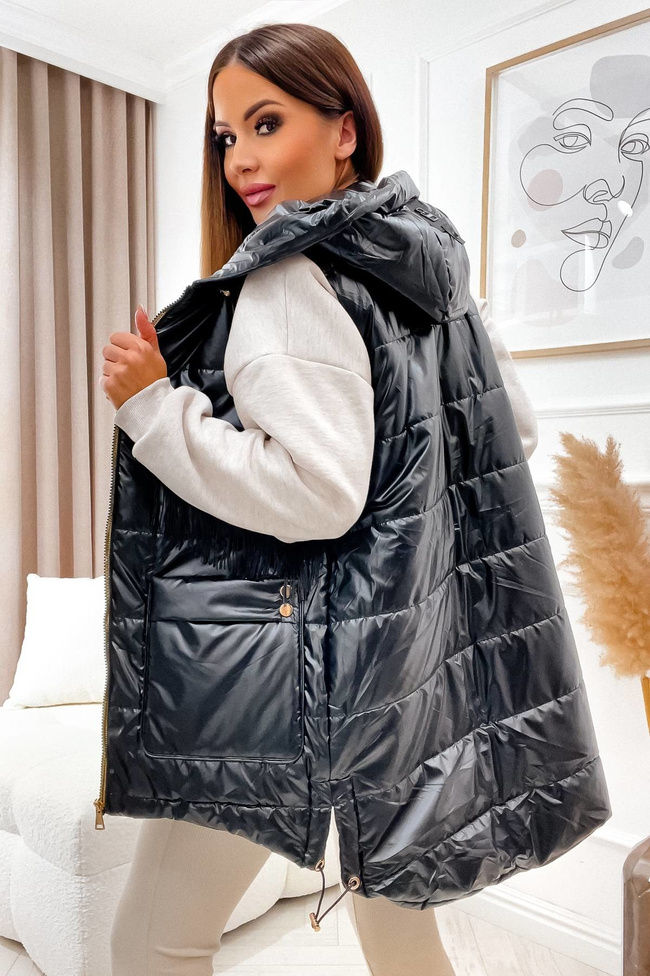 KAMIZELKA ASYMETRYCZNA ZE ZŁOTYMI DODATKAMI- CZARNA