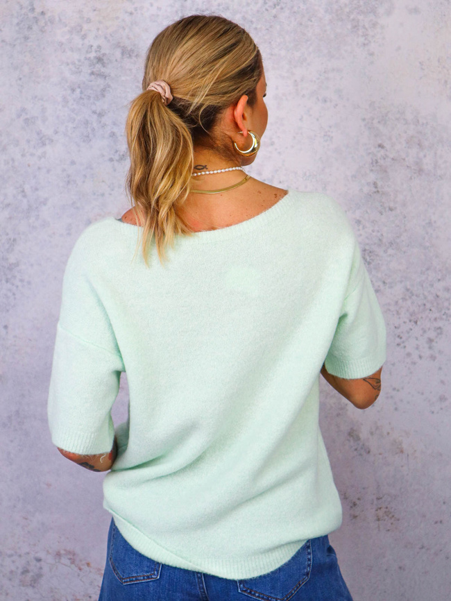 SWETER Z KRÓTKIM RĘKAWEM BABY ALPAKA- MIĘTOWY