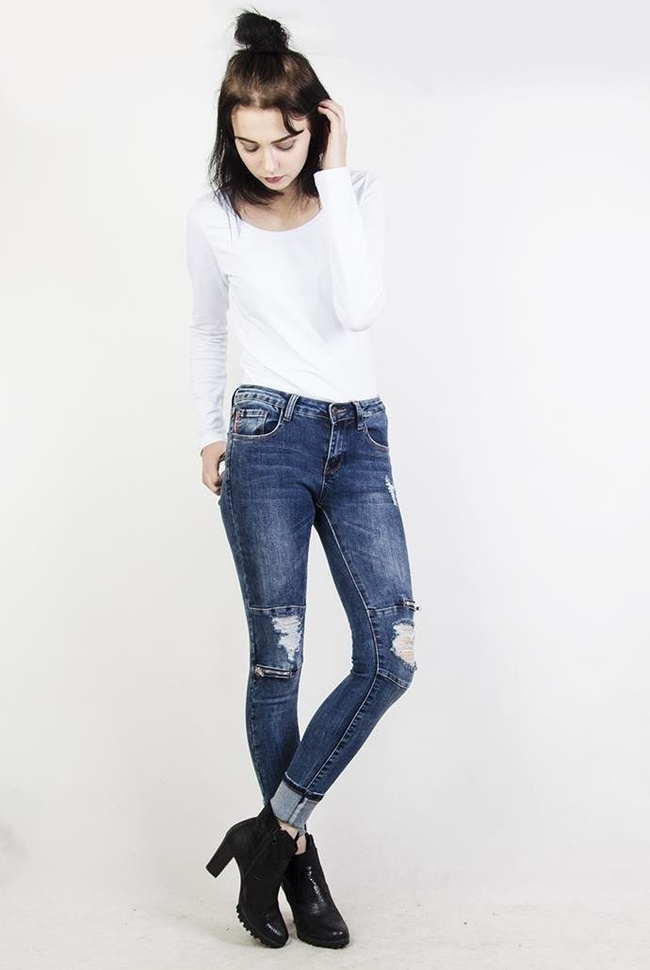 Spodnie jeansowe z zamkami na kolanach