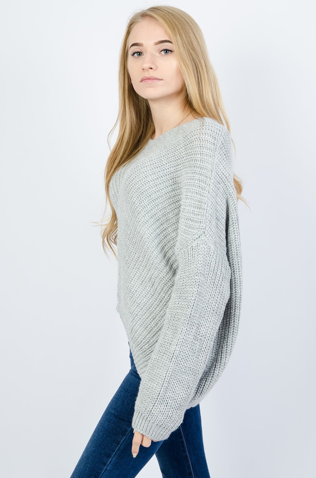 SZARY SWETER PRZEPLATANY SREBRNĄ NITKĄ 