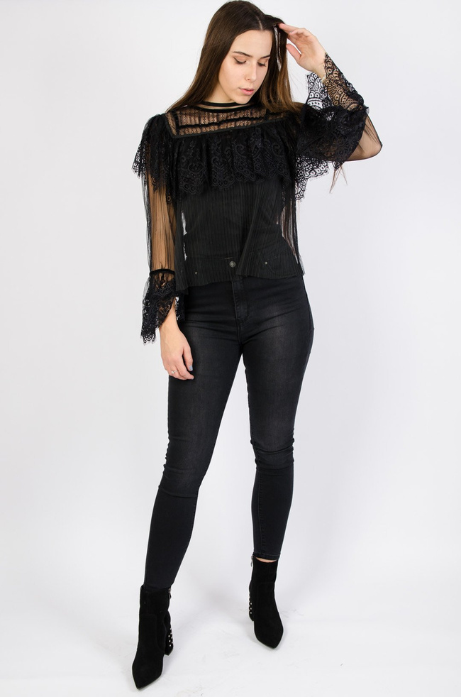 CZARNA BLUZKA Z KORONKI