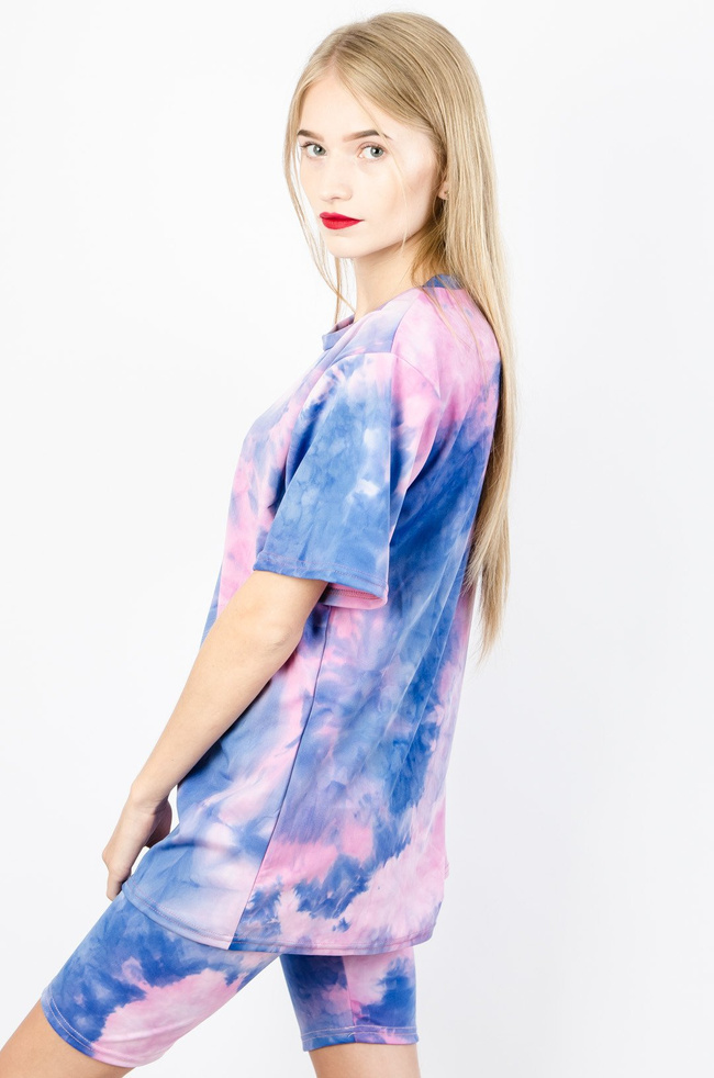 FIOLETOWY KOMPLET T-SHIRT + KOLARKI Z EFEKTEM TIE DYE