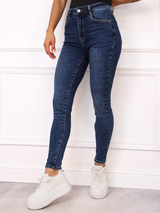 SPODNIE JEANSOWE SKINNY Z WYSOKIM STANEM- NIEBIESKIE