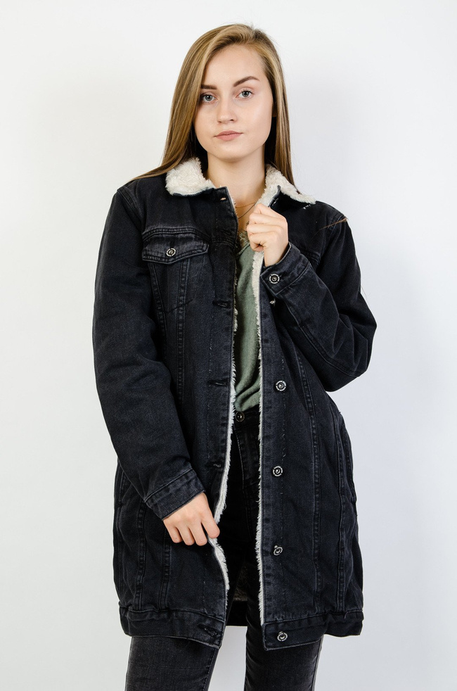 Czarna ocieplana kurtka jeansowa