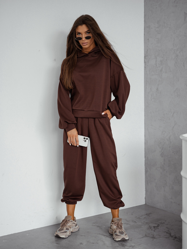 KOMPLET DRESOWY BLUZA Z KAPTUREM+ SPODNIE- CZEKOLADOWY