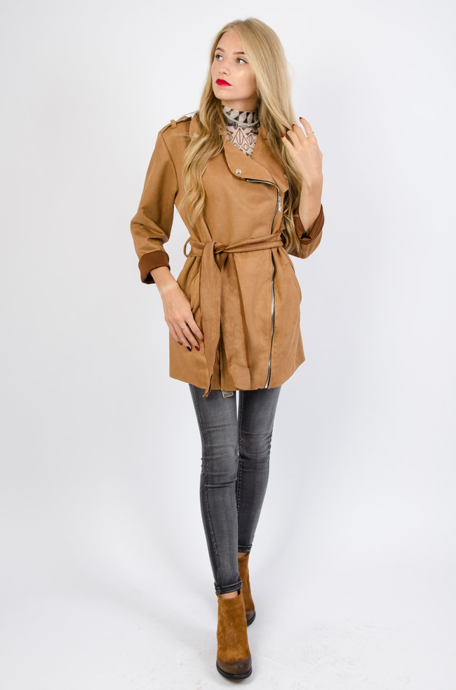 Brązowy zamszowy płaszcz