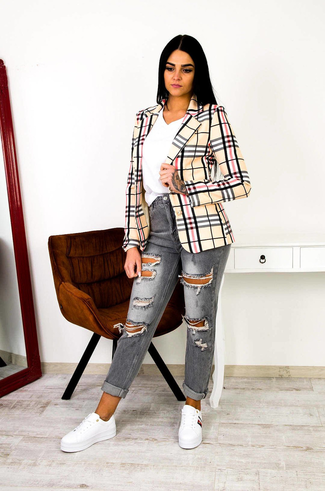 BEŻOWA MARYNARKA W KRATĘ ( S-L )