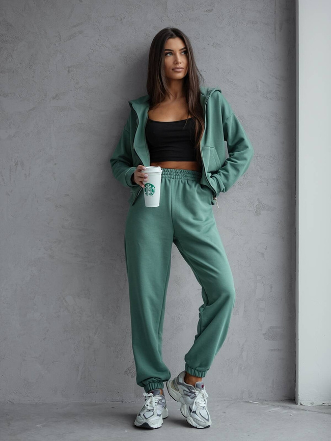 BAWEŁNIANY KOMPLET DRESOWY BLUZA ROZPINANA+ SPODNIE- ZIELONY