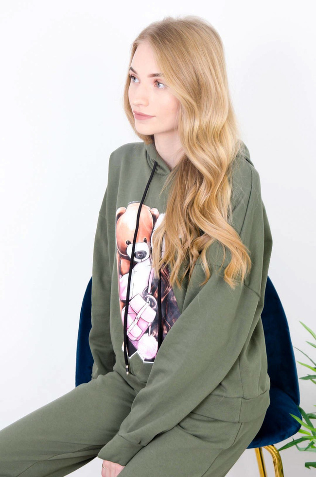 ZIELONY KOMPLET DRESOWY BLUZA + SPODNIE O LUŹNYM KROJU