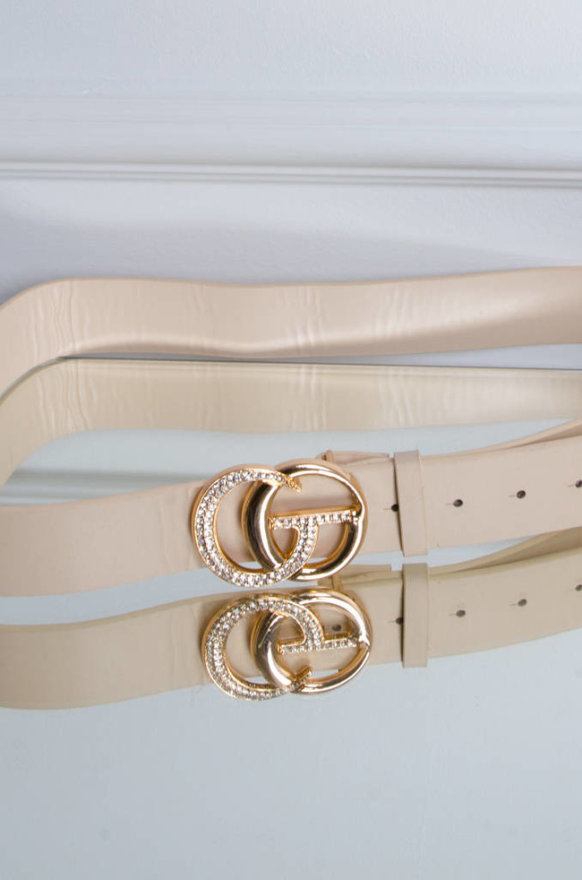 BEŻOWY PASEK CG- ZAPIĘCIE Z CYRKONIAMI 