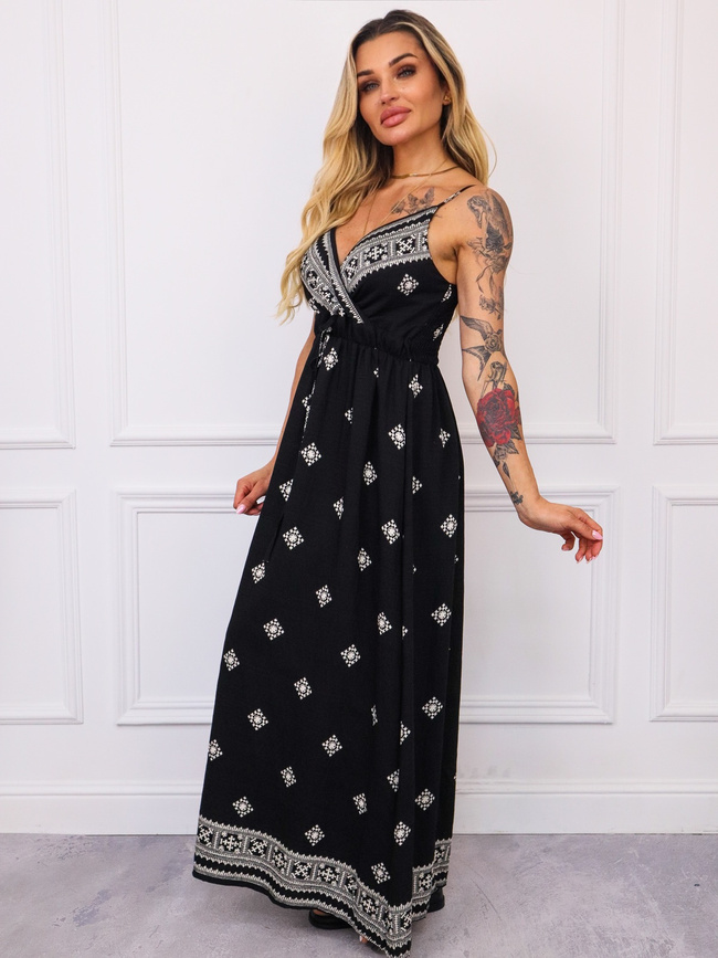 SUKIENKA MAXI WE WZORY- CZARNA