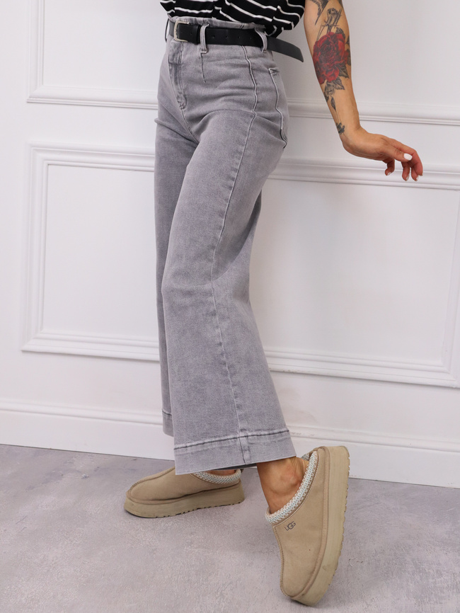 SZARE JEANSOWE SPODNIE Z SZEROKIMI NOGAWKAMI+ PASEK