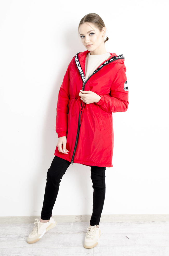 KURTKA PARKA Z KAPTUREM W KOLORZE CZERWONYM