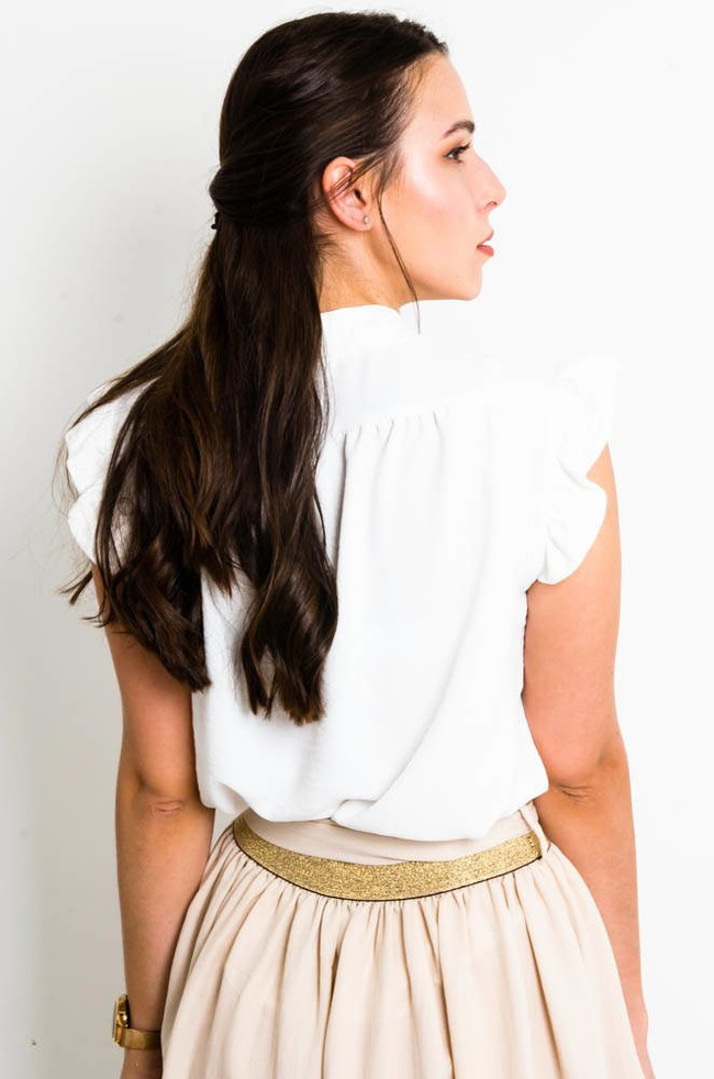 BIAŁA ELEGANCKA BLUZKA KOSZULOWA Z WIĄZANIEM