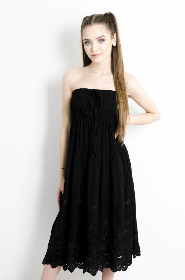 SUKIENKA MIDI Z WIĄZANIEM NA SZYJĘ - CZARNA