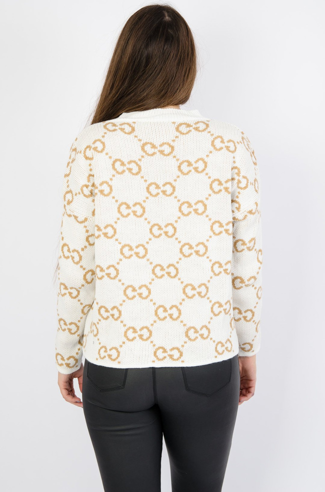 BIAŁY SWETER ZE ZŁOTYM MOTYWEM CC