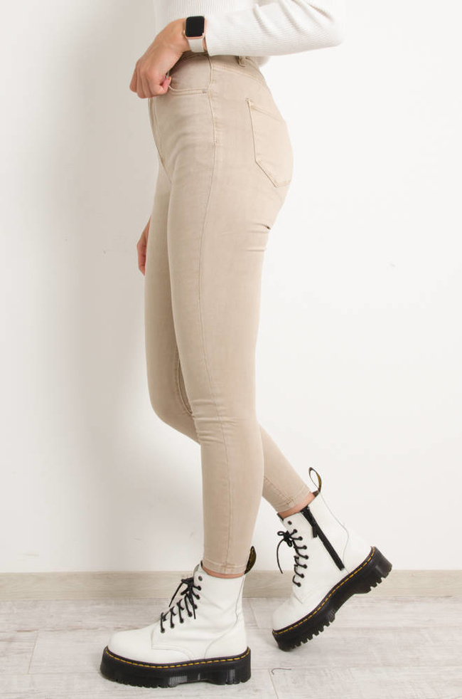 BEŻOWE SPODNIE SKINNY- WYSOKI STAN