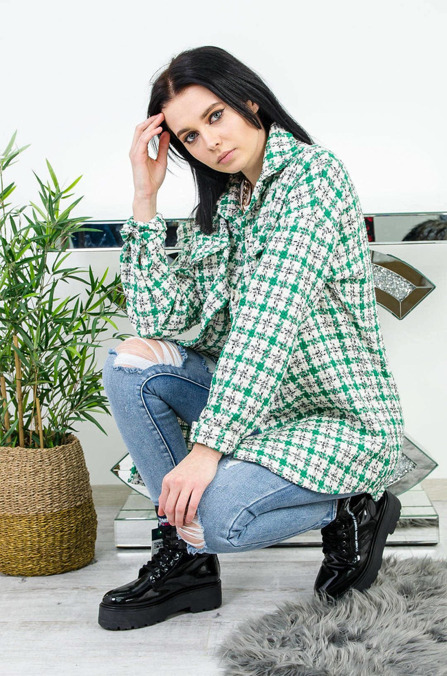 NARZUTA KOSZULOWA W BIAŁO-ZIELONĄ PEPITKĘ