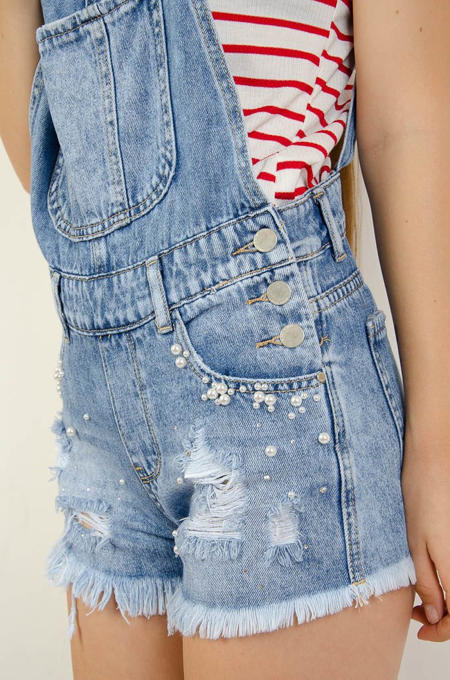 JEANSOWE OGRODNICZKI Z PEREŁKAMI