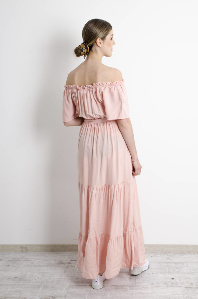 SUKIENKA MAXI HISZPANKA Z WIĄZANIEM W PASIE- RÓŻOWA